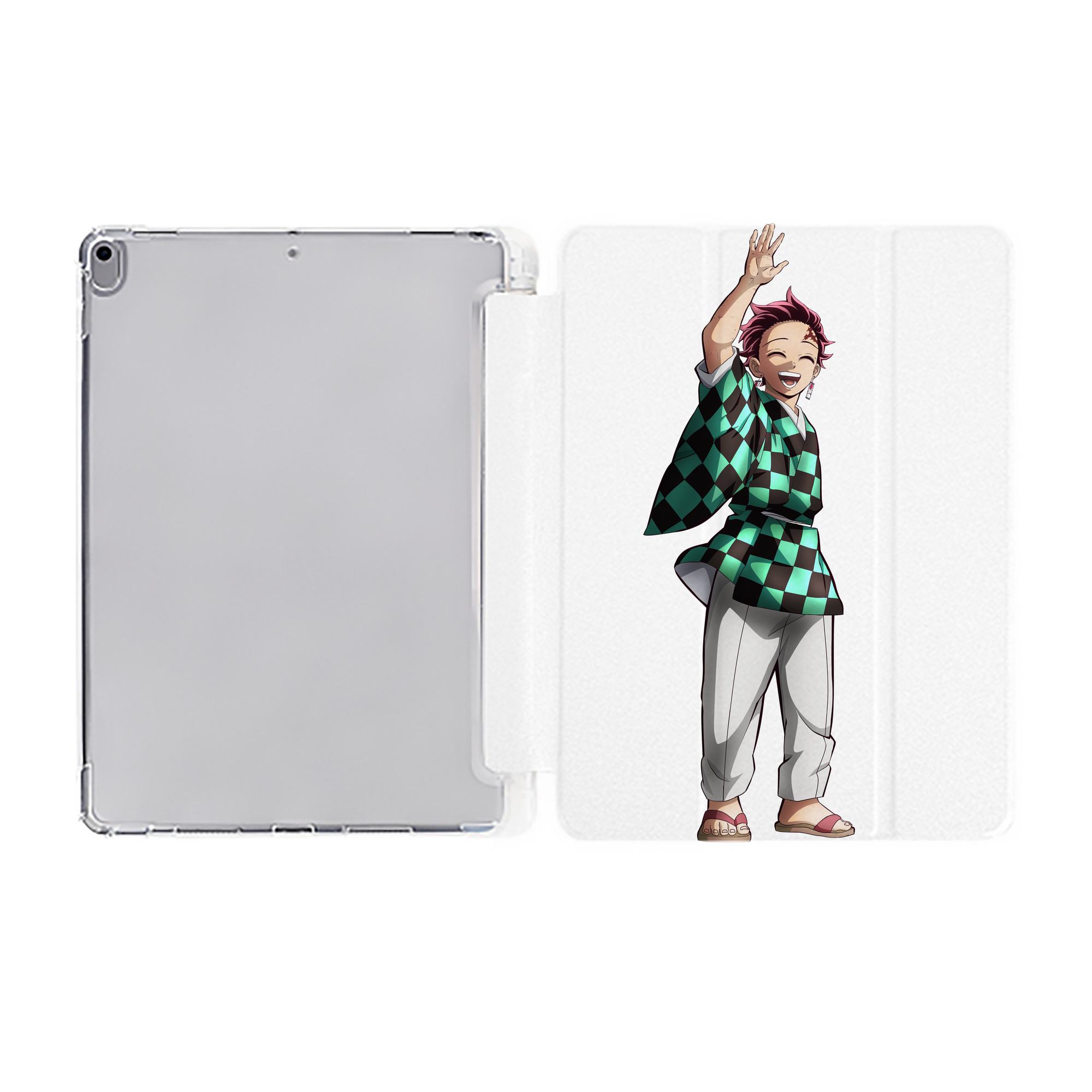 （画像用） 鬼滅の刃 竈門 炭治郎／かまど たんじろう Kamado Tanjirou IPad ケース ペン収納付き 三つ折りスタンド PUレザー×シリコン 対応機種9.5/10.5/10.9インチ